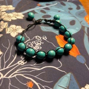 Bracelet, handmade, turquoise, and black cotton thread